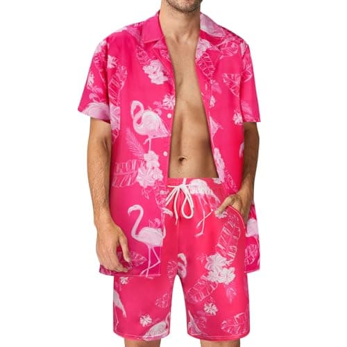 Aomig Homme Hawaïen Short Ensemble, Ensemble Chemise et Short Infroissable, Hawaïenne à Manches Courtes Légère et Shorts à Cordon Assorti, Tenue D'été Imprimée Aloha Chemise T-Shirt à Fleurs Boutonnée