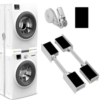 NIUXX Kit de Superposition Universel, support de raccordement pour lave-linge et sèche-linge, Équipé d'attaches en nylon et de sangles à cliquet, taille réglable (45-64 cm)