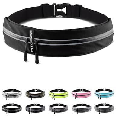 Fitgriff® Ceinture Running - Banane Porte Telephone Sport (pour Tous Smartphones) - pour Course a Pied, Jogging, Sport - Femme et Homme (Black, 62-90cm Tour de Taille)