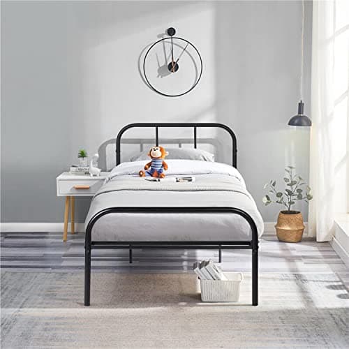 EGGREE Lit Simple pour Enfants Adulte Cadre de lit en Métal Structure Métallique 90 x 190 cm Noir