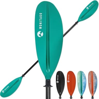 WONITAGO Pagaie de kayak en fibre de carbone de qualité supérieure avec polypropylène renforcé + lame en fibre de verre, rames flottantes et réglables, 3 pièces, 240-260 cm, bleu sarcelle