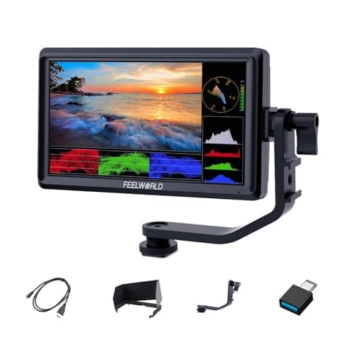 Feelworld FW568V3 6 Pouces 3D LUT Caméra Moniteur DSLR Camera Field Monitor Small Full HD 1920x1080 IPS Video Peaking Focus Assist avec 4K HDMI 8.4V DC Input Output Inclure Tilt Arm