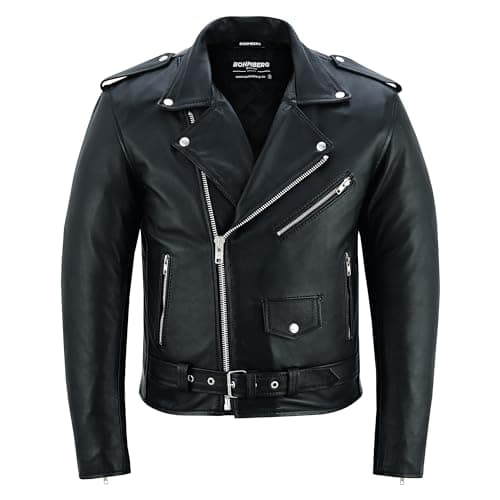 Bohmberg Veste de moto en cuir pour homme noire - Blouson classique pour motard sur la route - Style Brando rétro Café Racer - XL