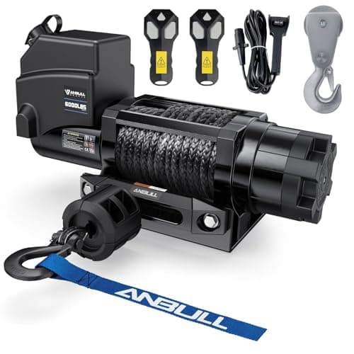 Anbull Treuil électrique 12V 6 000 LBS / 2722 Kg, Aucun câblage requis, IP68 étanche, Corde Synthétique 6.3mm*16.8m, Corde en Nylon, Compatible pour 4X4, Quad, Remorque pour Bateau