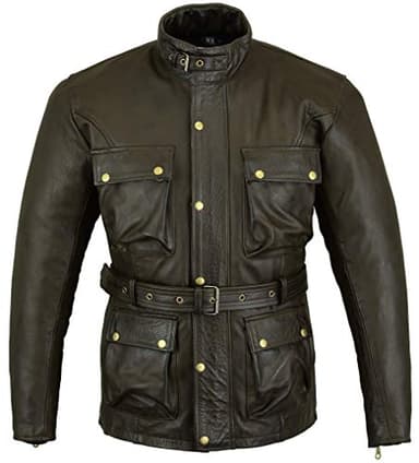 Bikers Gear UK Blouson Classic Marrons ¾ Noir Cuir cires Wax de Super qualité avec Protections certifiée CE