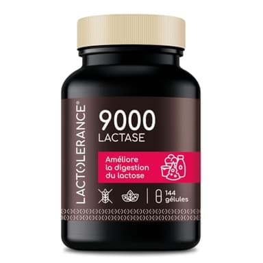 LACTOLERANCE 9000 | 144 Gélules de Lactase | Combat l'Intolérance au Lactose | Haute concentration (9000 FCC) | 100% Naturel | Format Économique | Effet Immédiat | Protection 1h | Sans Additif