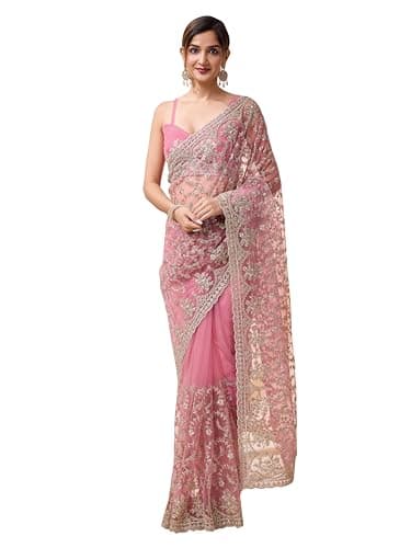 TRENDMALLS Sari de travail en maille avec broderie à paillettes pour femme, Rose clair, taille unique