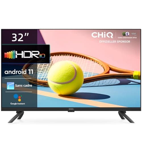 CHIQ TV L32G7L,32 Pouces, Téléviseur, Smart TV, Android 11 Bord Ultra Fin, HDR, DBX-TV, Netflix, Prime Video, Youtube, Wi-FI 2.4/5G, Bluetooth, Chromecast, Google Assistant