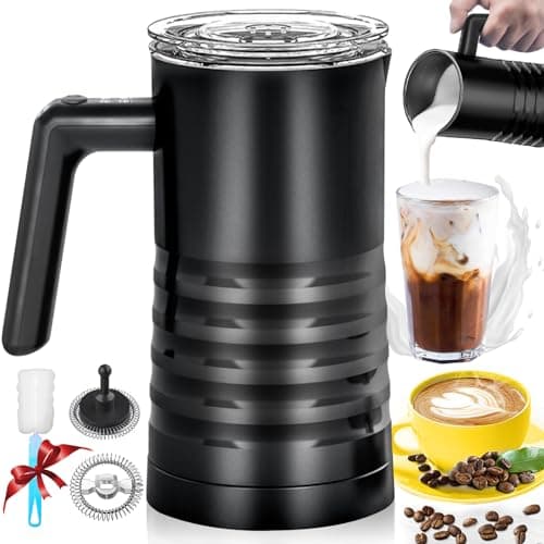 YESLUSY Mousseur à lait électrique 4 en 1, 580 ml Milk Frother en acier inoxydable, mousse de lait chaud et froid et chauffe-lait pour chocolat chaud, cappuccino, facile à nettoyer Noir