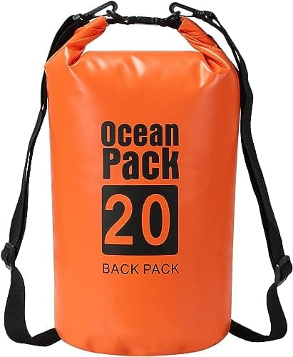 LATERN Sac Sec Étanche, 20L Sac à Dos Sec en PVC Sac 100% Étanche avec Double Bandoulière Réglable pour Kayak Rafting Navigation de Plaisance Randonnée Camping Voyage Pêche Baignade en Mer (Orange)