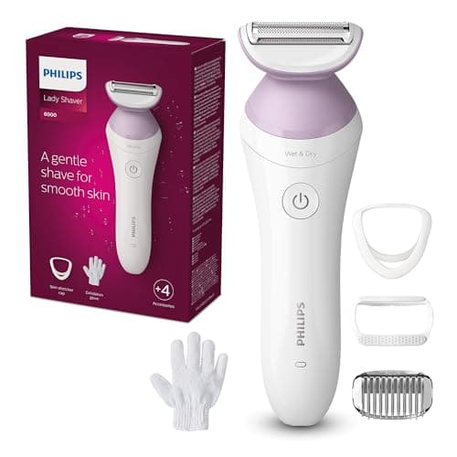 Philips Series 6000 - rasoir féminin sans fil 100% étanche pour le corps, avec 4 accessoires, sabot de coupe et exfoliant corporel, 40 min. Autonomie, modèle BRL136/00