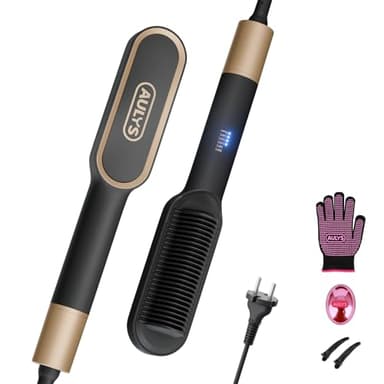 AULYS Brosse Lissante Chauffant, Lisseur Cheveux Céramique Avec 25s PTC Chauffage, Fer à Lisser Peigne avec 5 Températures Ajustables (140-200°C), Anti-BrûLure, Brosse Chauffante