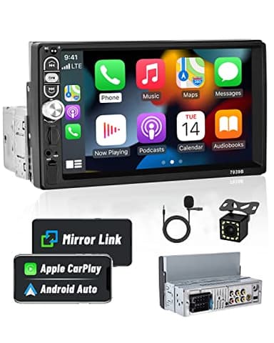 Hikity Autoradio 1 Din CarPlay et Android Auto Autoradio Bluetooth 5.1 à 7 Pouces écran Tactile HD Soutien Lien Miroir pour iOS/Android Radio FM EQ USB SWC +Caméra de Recul+Microphone Externe