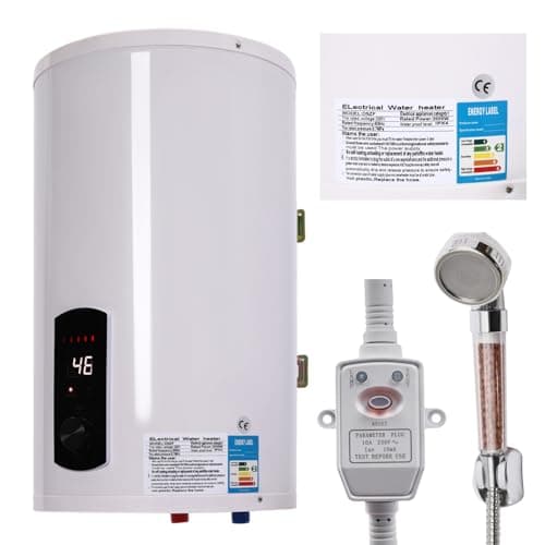 DAOHHFO Chauffe-eau électrique - 220 V (30 l, protection contre les fuites, douche pratique, affichage de la température, 25-75 °C) - 2000 W - Chauffe-eau mural électrique - Chauffe-eau - Blanc - 30 l