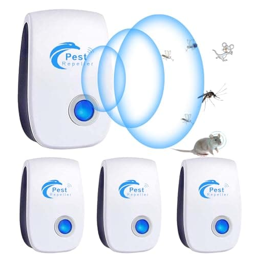 Répulsif Ultrason Anti-Rongeurs Insectes 4 Pack, Ultrason Anti Moustique Ultrason Souris et Rats, Insectes Répulsif Électronique Anti Souris, Moustiques, Cafards, Rats, Fourmis, Araignées