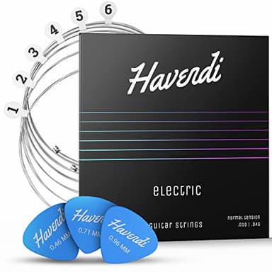 HAVENDI® Cordes de guitare électrique - qualité sonore brillante Cordes en acier pour guitare électrique enrobées de nickel (jeu de 6 cordes) y compris 3 médiators