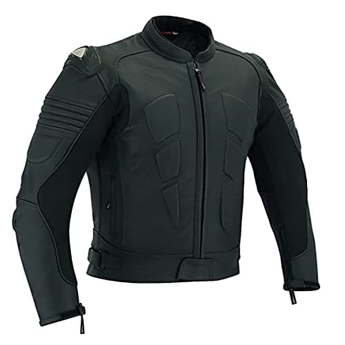 JACKET4U Blouson de moto en cuir perforé blindé avec protections extérieures MBJ-01A, Noir , L