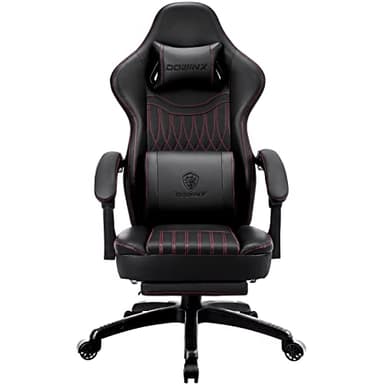 Dowinx Chaise Gaming, Coussin Plat Large Fauteuil Gamer avec Repose-Pieds, Chaise Gamer avec Support Lombaire, Fauteuil Ergonomique avec Massage, Racing Chaise Réglable pour PC, Noir