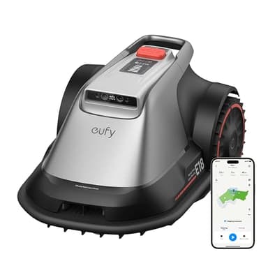 eufy Robot tondeuse E18, sans câble, sans RTK, sans problème de signal, cartographie automatique, contournement des obstacles précis, tonte jusqu'à 1200 m², entretien fiable, contrôle via application