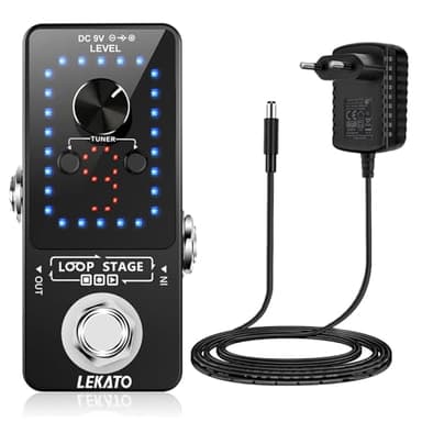Looper Guitar Pedal avec alimentation, LEKATO 9 boucles 40 minutes d'enregistrement Temps Accordeur intégré Overdub illimité Pédale d'effet looper électronique pour guitare basse électrique