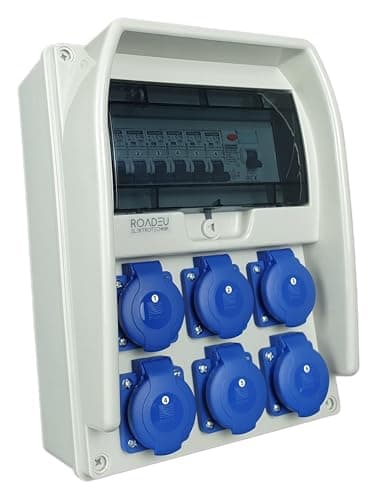 RoadEu - Coffret de chantier 230V - 6x prises avec interrupteur - répartiteur de prises avec disjoncteur différentiel 40A type A/AC - 6x LS C 16A - IP44 idéal pour les ateliers et les usines