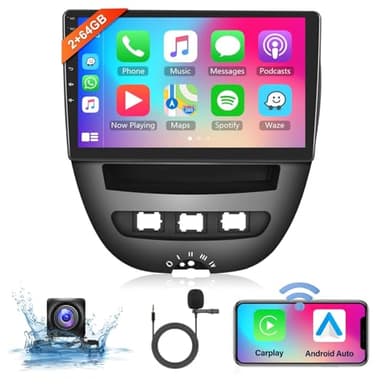 2+64G Podofo Autoradio pour Toyota Aygo/Peugeot 107/Citroen C1 2004-2014 sans Fil Carplay Android Auto avec écran 10’’ GPS avec AHD Camera De recul HiFi/Bluetooth/RDS/FM Dab+