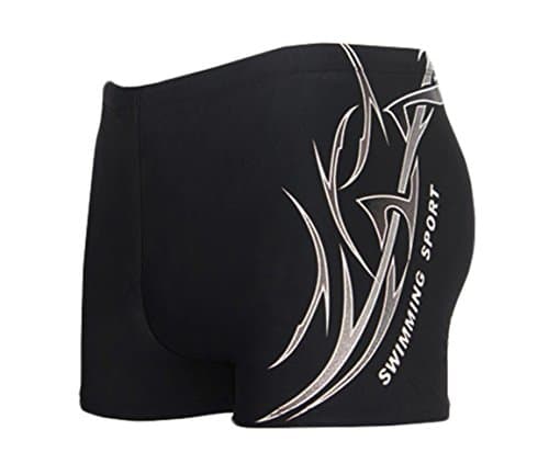 HHD® Maillot de Bain, Slip de Bain pour Homme en Bonne élasticité de materiau High-Tech Broderie Trunks Boxers Slip Short de Bain avec Avant Tie pour Plage/Sport/Natation/Plongée (XL, Noir)
