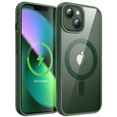 JETech Coque Magnétique pour iPhone 13 6,1 Pouces Compatible avec MagSafe, Étui Housse Antichoc Bumper, Cadre en TPU Mat de Couleur Unie, Dos Transparent Anti-Rayures (Vert)