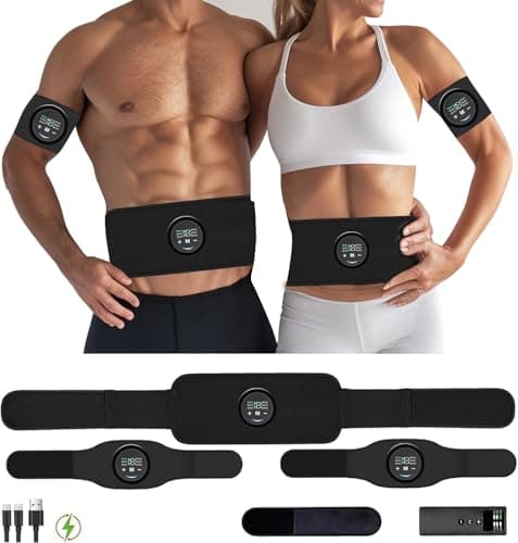 Yonars Electrostimulateur Musculaire, EMS Ceinture Abdominale Electrostimulation Appareil Abdominal, 6 Modes, 18 Niveaux d'intensité, avec Chauffage à 3 étages avec télécommande