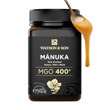 Watson & Son Miel de Mānuka MGO 400 (500g) – Certifié 100% pur et brut – Mis en pot et scellé en Nouvelle-Zélande – Miel de Mānuka