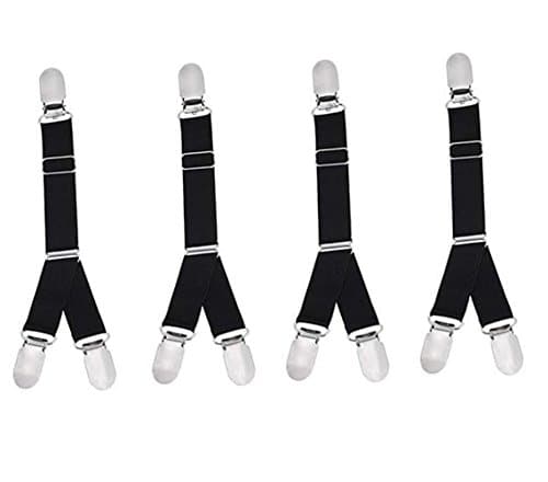 2 paires porte-jarretelles élastiques réglables en métal avec boucle en bec de canard antidérapant à clip pour bas de chaussettes avec porte-jarretelles et pinces de verrouillage (style Y noir)
