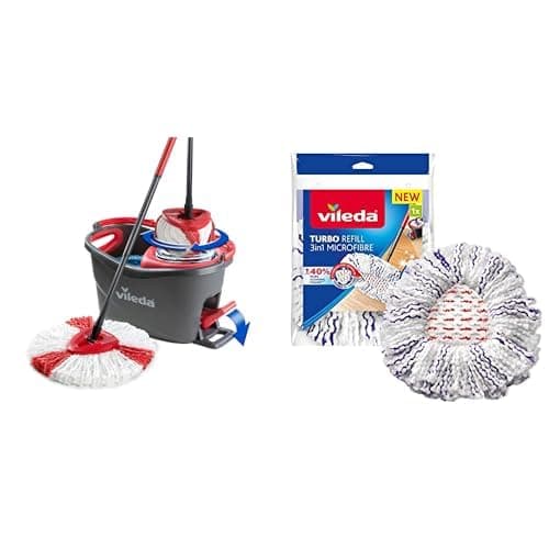 Vileda Easy Wring & Clean Turbo balai avec seau à pédale, Manche télescopique 85 – 130cm, balai à franges avec essoreur & Recharge Turbo 3 en 1, 1 pièce, +40 % de puissance de nettoyage supplémentaire