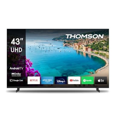 THOMSON 43 Pouces (109 cm) 4K Ultra HD Smart Android TV, Google Assistant, Wi-FI, Dolby Digital, Bluetooth, Triple-Tuner (Câble/Satellite/Antenne), HDMI, CI+, A+ Panneau – 43UA5S13