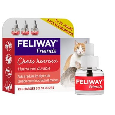 FELIWAY Friends - Pack 3 Recharges - La Solution Conçue pour Réduire les conflits, Tensions, Bagarres entre vos Chats - Scientifiquement Prouvé - 3 Recharges (3x 30 jours)