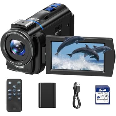 Caméscope Caméra vidéo 4K 48MP Vlogging Caméra Youtube, Vision Nocturne 3" Écran Tactile Rotatif à 270° Zoom numérique 16X Camcorder Video Camera, Camera Vlog avec Carte 32 Go, télécommande, Pile