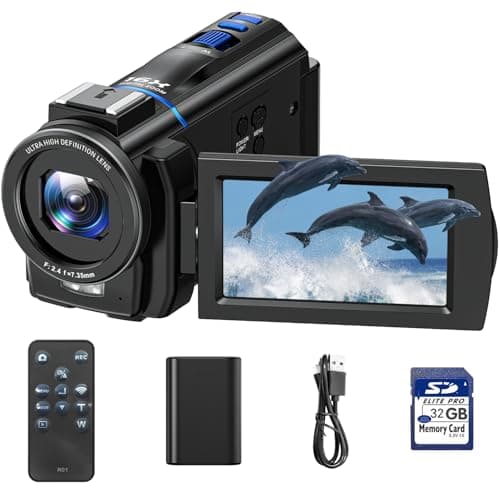 Caméscope Caméra vidéo 4K 48MP Vlogging Caméra Youtube, Vision Nocturne 3" Écran Tactile Rotatif à 270° Zoom numérique 16X Camcorder Video Camera, Camera Vlog avec Carte 32 Go, télécommande, Pile