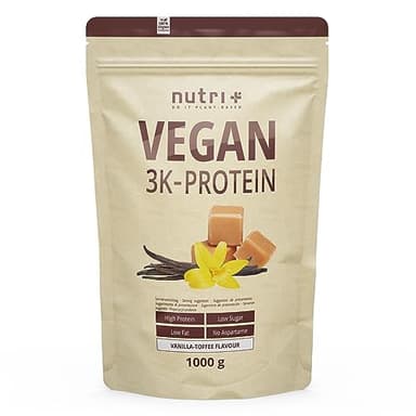 Nutri + Vegan Protein Vanille Toffee 1kg - 80% de protéines végétales pour maigrir - 3k mélange de poudre - croissance musculaire sans lactose à faible teneur en sucre
