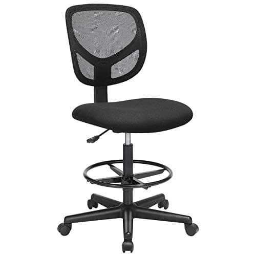 SONGMICS Tabouret avec Repose-Pieds Circulaire, Hauteur réglable, Siège Ergonomique Rotatif, Fauteuil de Bureau sans accoudoirs, Revêtement de l’Assise en Tissu, Charge maximale 120 kg, Noir OBN15BK