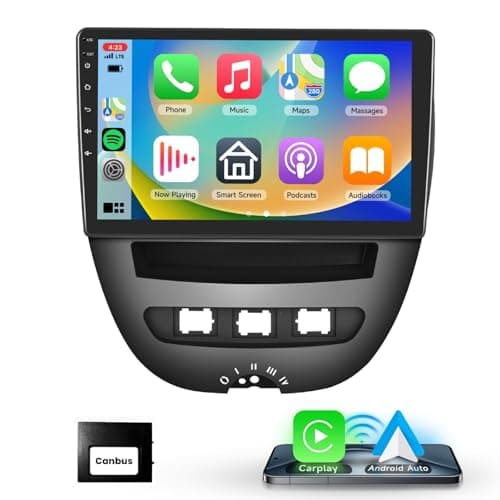 Podofo Carplay Android Autoradio pour pour Peugeot 107/Citroen C1/Toyota Aygo,HiFi Android Auto GPS 10" Écran Tactile WiFi Bluetooth FM RDS Radio USB Autoradio+Canbus