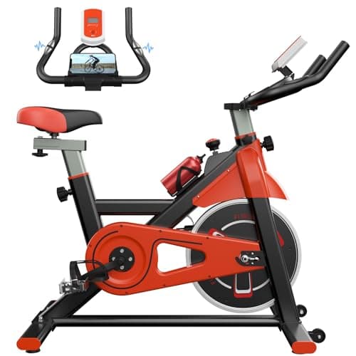 Dskeuzeew Vélo d'Appartement avec Capteur de Pouls, Frein d'Urgence et Ecran LCD - Silencieux pour l'Entraînement Cardio à la Maison - Guidon et Siège Réglables