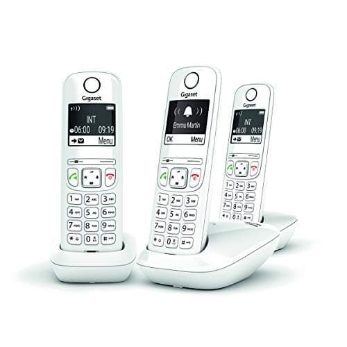 Gigaset AS690 Trio - Téléphone fixe sans fil, 3 combinés avec grand écran rétroéclairé pour un affichage ultra lisible, fonction blocage d'appels - Blanc [Version Française]