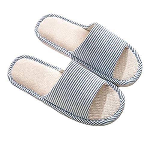 AioTio Femmes et Hommes Cotton Flax Casual Soft Light à bout ouvert Pantoufles Maison Confortables Et Respirables Antidérapant pour intérieur et extérieur(38/39 EU, Bleu)