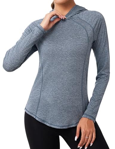 Terecey Tee Shirt Anti UV à Capuche Femme UPF 50+ Haut de Jogging Manches Longues a Séchage Rapide de Course Randonnée