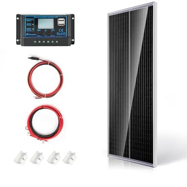 Nicesolar Système de panneau solaire hors réseau 100 W 12 V, kit de panneau solaire de charge pour camping, contrôleur de charge solaire 20 A + câble solaire, pour maison, abri de jardin, camping-car