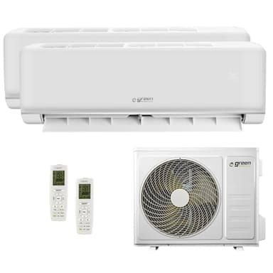 Green Electric Plus Climatiseur Dual Split 9000+18000 BTU, Wi-Fi, R32, Efficacité Énergétique A++/A+, 2 Unités Intérieures et 1 Extérieure, Télécommande, Contrôle Via Application, Basse Consommation