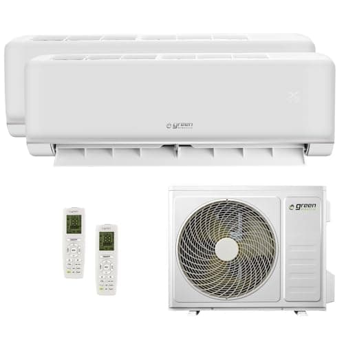 Green Electric Plus Climatiseur Dual Split 9000+18000 BTU, Wi-Fi, R32, Efficacité Énergétique A++/A+, 2 Unités Intérieures et 1 Extérieure, Télécommande, Contrôle Via Application, Basse Consommation
