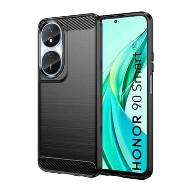 Wookfiss Coque pour Honor 90 Smart/Honor X7b, [Fibre de Carbone] Premium Flexible TPU Silicone Housse Etui de Protection Compatible avec Honor 90 Smart/X7B, Anti-Rayures/Antichocs-Noir