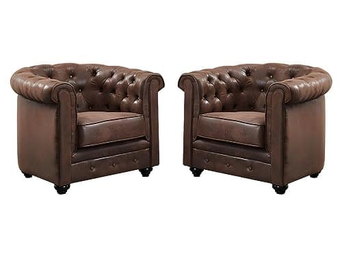 Vente-unique - Lot de 2 Fauteuils Chesterfield en Microfibre Aspect Cuir Vieilli