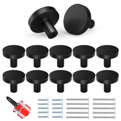 Chuner 10 Pièces Poignées Meuble, Poignée de Meuble Cuisine Noir Boutons de Tiroir, Boutons de Portes pour Placards en Métal Mat avec deux types de vis Inclus (Ronds et Modernes)