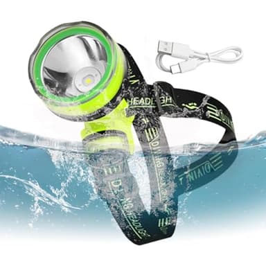 Phare LED submersible – Lampe torche sous-marine compacte, lampe frontale de plongée | IPX8 résistant à l'eau et rechargeable par USB, lumière de plongée avec distance de faisceau de 350 m et 2 modes